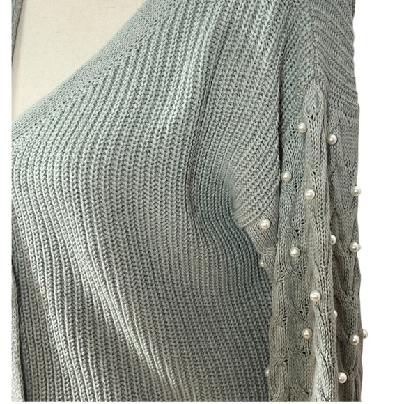 Jessica Simpson sage green button down sweater with pearls appliqué - Picture 2 of 12